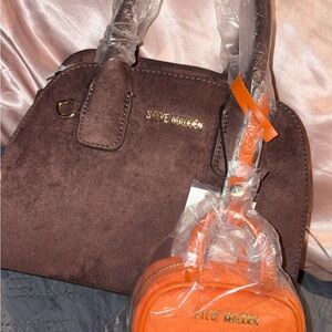 Steve Madden Chocolate Brown and Tangerine Satchel Set